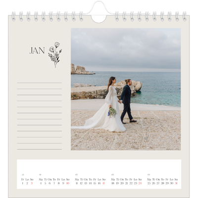 Månedskalender kvadratisk — Initialer i blomst [Januar]