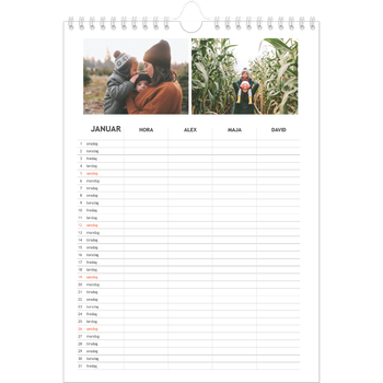 Fotokalender A4 — Enkel planlegger - Familie på 4