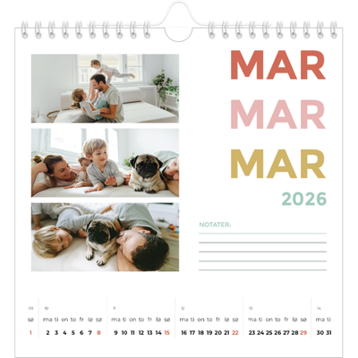 Månedskalender kvadratisk — Fargerike fonter [Mars]