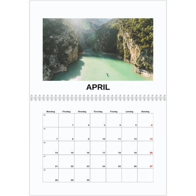 Fotokalender A4 dobbel (30 x 40 cm) — Enkelt bilde [April]