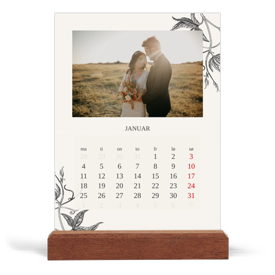 Bordkalender med trestativ - Stående — Blekk & blomst [Januar]
