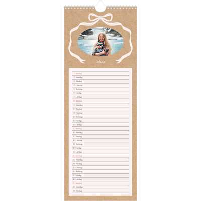 Fotokalender smal  — Ramme med sløyfe [Mars]