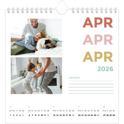 Månedskalender kvadratisk — Fargerike fonter [April]