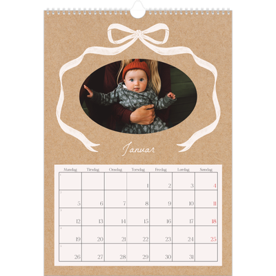 A3 Månedskalender — Ramme med sløyfe [Januar]