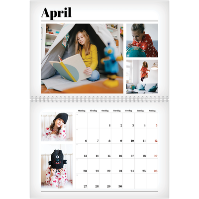Fotokalender A4 dobbel (30 x 40 cm) — Avisstil [April]