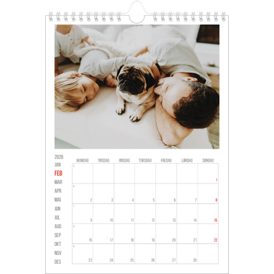 Fotokalender A4 (20 x 30 cm) — Uthevet i rødt [Februar]
