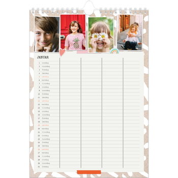 Fotokalender A4 — Rustikk planlegger - Familie på 4