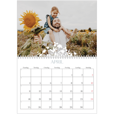Fotokalender A4 dobbel (30 x 40 cm) — Blomstermotiv [April]