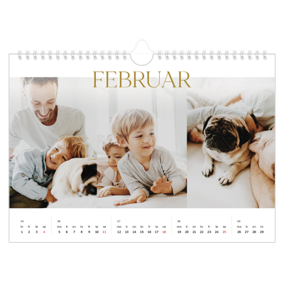 Fotokalender A4 — Gull stor skrift [Februar]