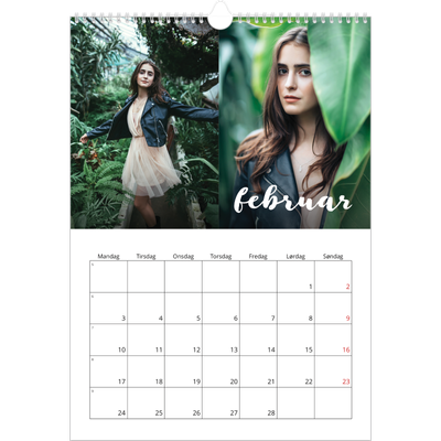 A3 Månedskalender — Håndskrift på bildet [Februar]