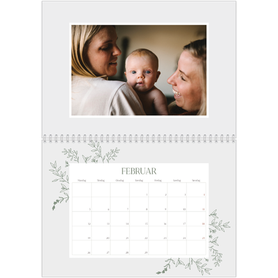 Fotokalender A4 dobbel (30 x 40 cm) — Håndtegnet blomster [Februar]