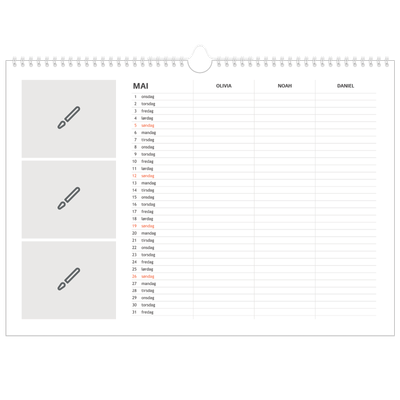 Familiekalender A3 Liggande — Design selv - Familie på 3 [kalender-forside]