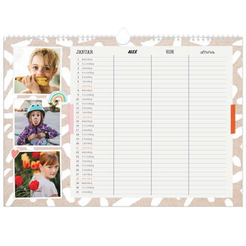Fotokalender A3 — Rustikk planlegger - Familie på 3