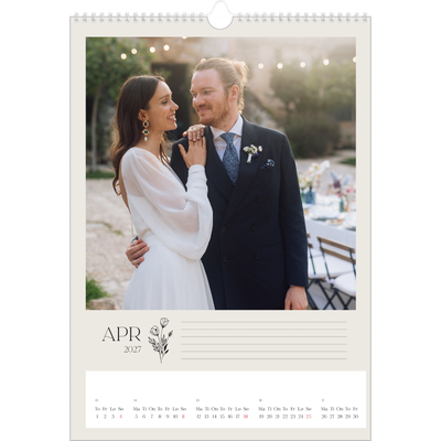A3 Månedskalender — Initialer i blomst [April]