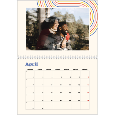Fotokalender A4 dobbel (30 x 40 cm) — Retro striper [April]