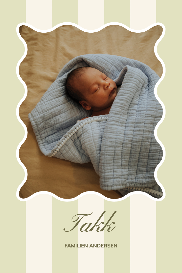 Takkekort — Stempel og striper oliven