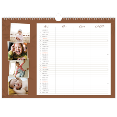 Familiekalender A3 Liggande — Jordnært design - Familie på 3 [kalender-forside]