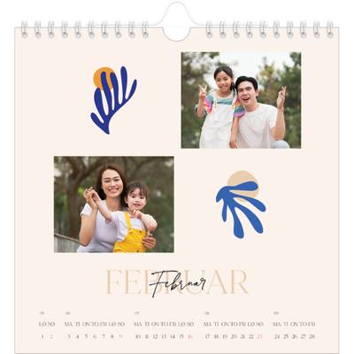 Månedskalender kvadratisk — Minimalistisk korall [Februar]