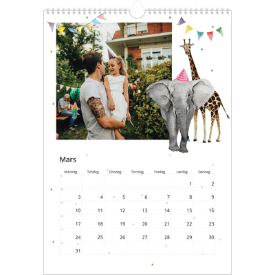 A3 Månedskalender — Vannfarger dyr [Mars]