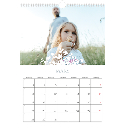 A3 Månedskalender — Blomstermotiv [Mars]