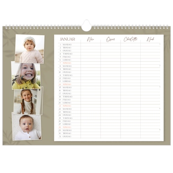 Fotokalender A3 — Jordnært design - Familie på 4