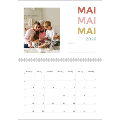 Fotokalender A4 dobbel (30 x 40 cm) — Fargerike fonter [kalender-forside]