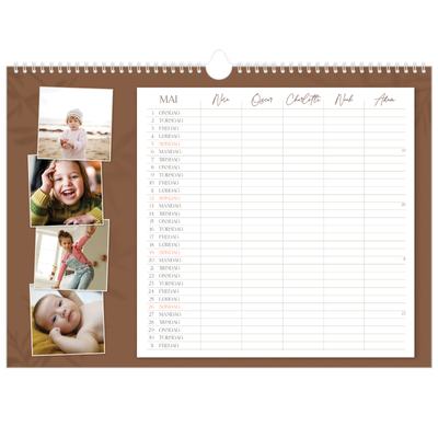 Familiekalender A3 Liggande — Jordnært design - Familie på 5 [kalender-forside]