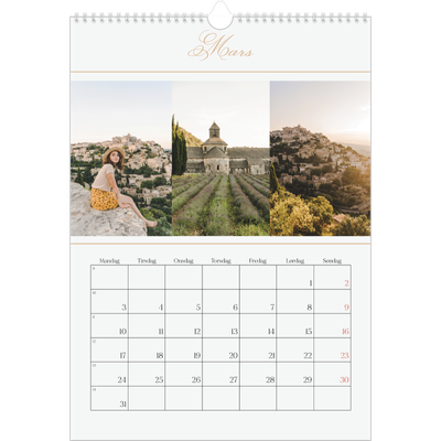 A3 Månedskalender — Elegant gull [Mars]