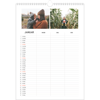 Fotokalender A3 — Enkel planlegger - Familie på 3