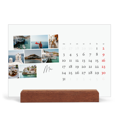 Bordkalender med trestativ - Liggende  — Byferie (hvit) [kalender-forside]