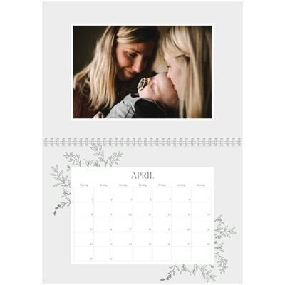 Fotokalender A4 dobbel (30 x 40 cm) — Håndtegnet blomster [April]