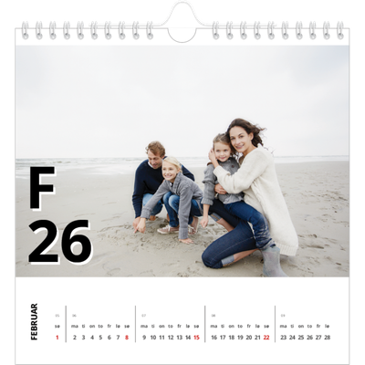 Månedskalender kvadratisk — Bokstav og tall [Februar]