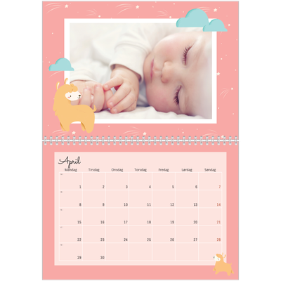 Fotokalender A4 dobbel (30 x 40 cm) — Søte dyr [April]