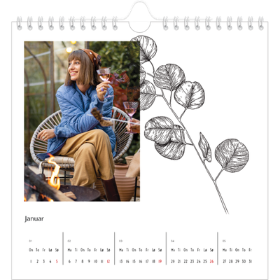 Månedskalender kvadratisk — Blomstertegninger [Januar]