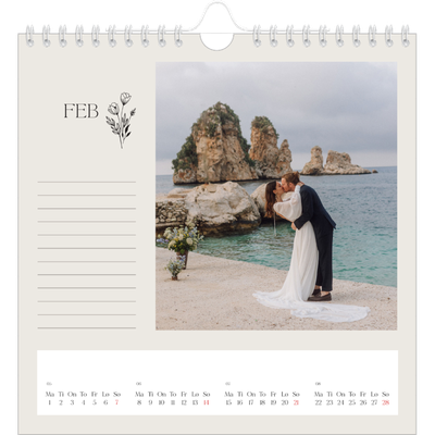 Månedskalender kvadratisk — Initialer i blomst [Februar]