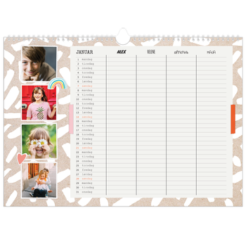 Fotokalender A3 — Rustikk planlegger - Familie på 4