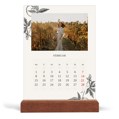Bordkalender med trestativ - Stående — Blekk & blomst [Februar]