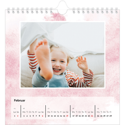 Månedskalender kvadratisk — Vannfarger i bakgrunn [Februar]