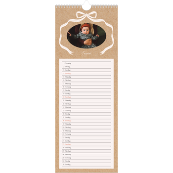 Fotokalender smal (15 x 40 cm) — Ramme med sløyfe