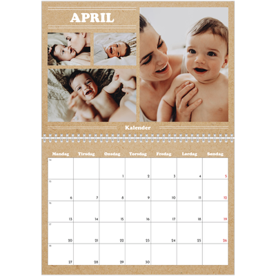 Fotokalender A4 dobbel (30 x 40 cm) — Magasinstil [April]