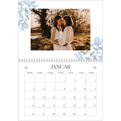 Fotokalender A4 dobbel (30 x 40 cm) — Elegant blomstret [Januar]