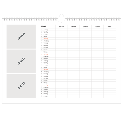 Familiekalender A3 Liggande — Design selv - Familie på 5 [kalender-forside]