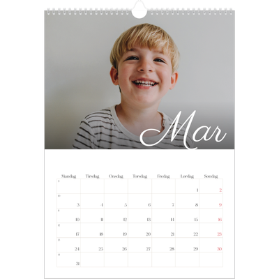 A3 Månedskalender — Håndskrevne måneder [Mars]