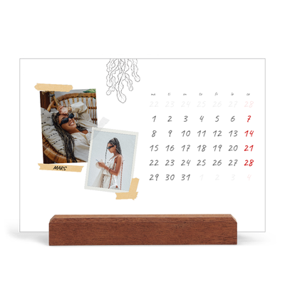 Bordkalender med trestativ - Liggende  — Scrapbook stil [Mars]