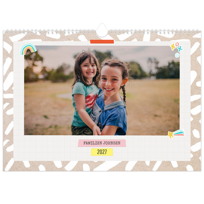 Familiekalender A3 Liggande — Rustikk planlegger - Familie på 5 [kalender-forside]