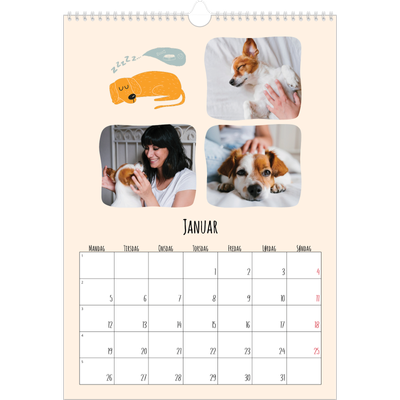 A3 Månedskalender — Hundepoter og kruseduller [Januar]