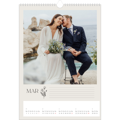 A3 Månedskalender — Initialer i blomst [Mars]