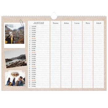 Fotokalender A3 — Naturlig planlegger - Familie på 5
