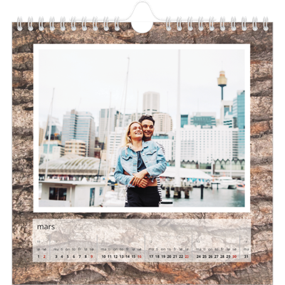 Månedskalender kvadratisk — Bakgrunn i bark [Mars]