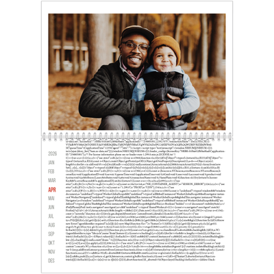 Fotokalender A4 dobbel (30 x 40 cm) — Uthevet i rødt [April]